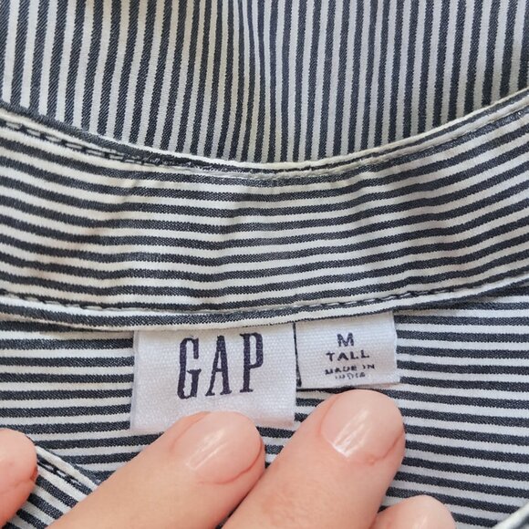 Gap Tall Gray & White Striped Button-Down Shirtdress M – Pockets, Band Collar - Picture 4 of 5